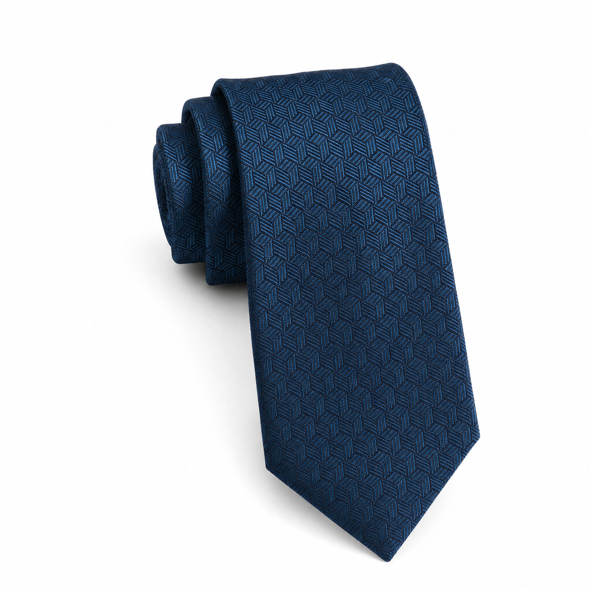 Boys Cache Tie - Navy Cube Weave - polyester microfiber tie