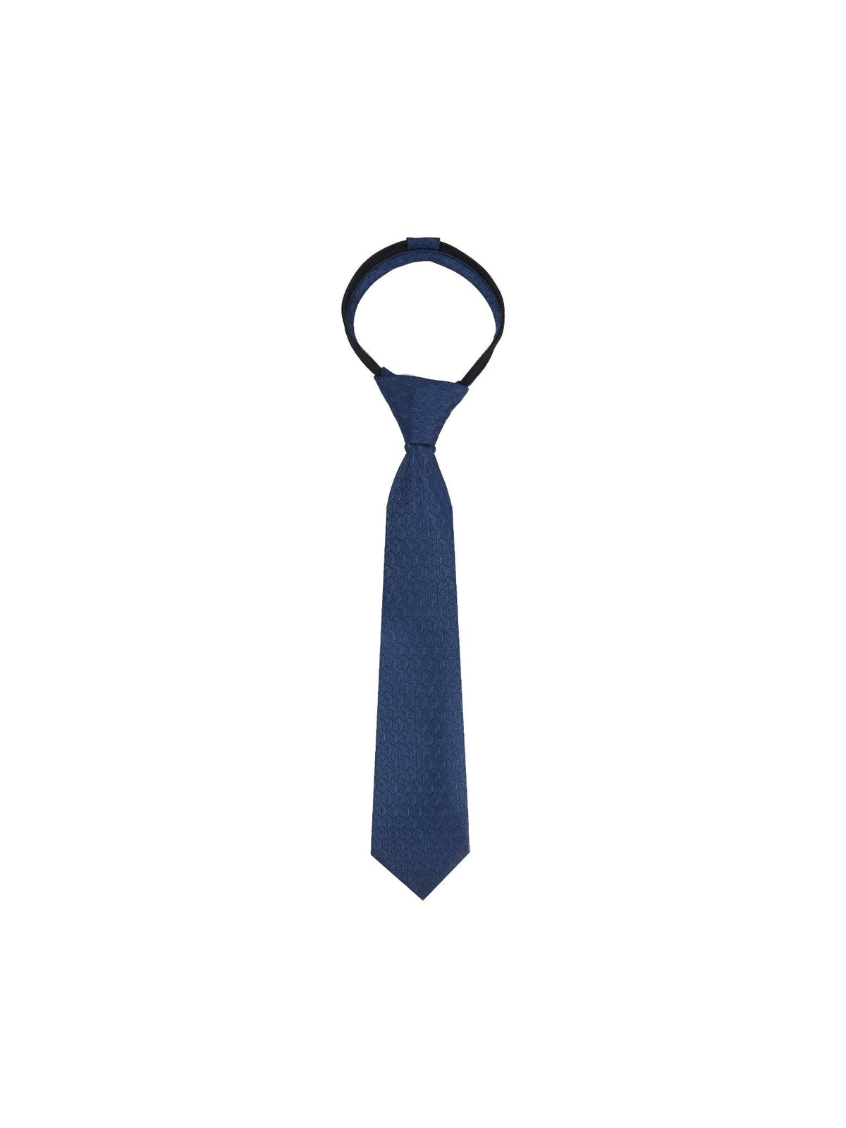 Boys Zipper Tie - Navy Cube Weave - polyester microfiber tie