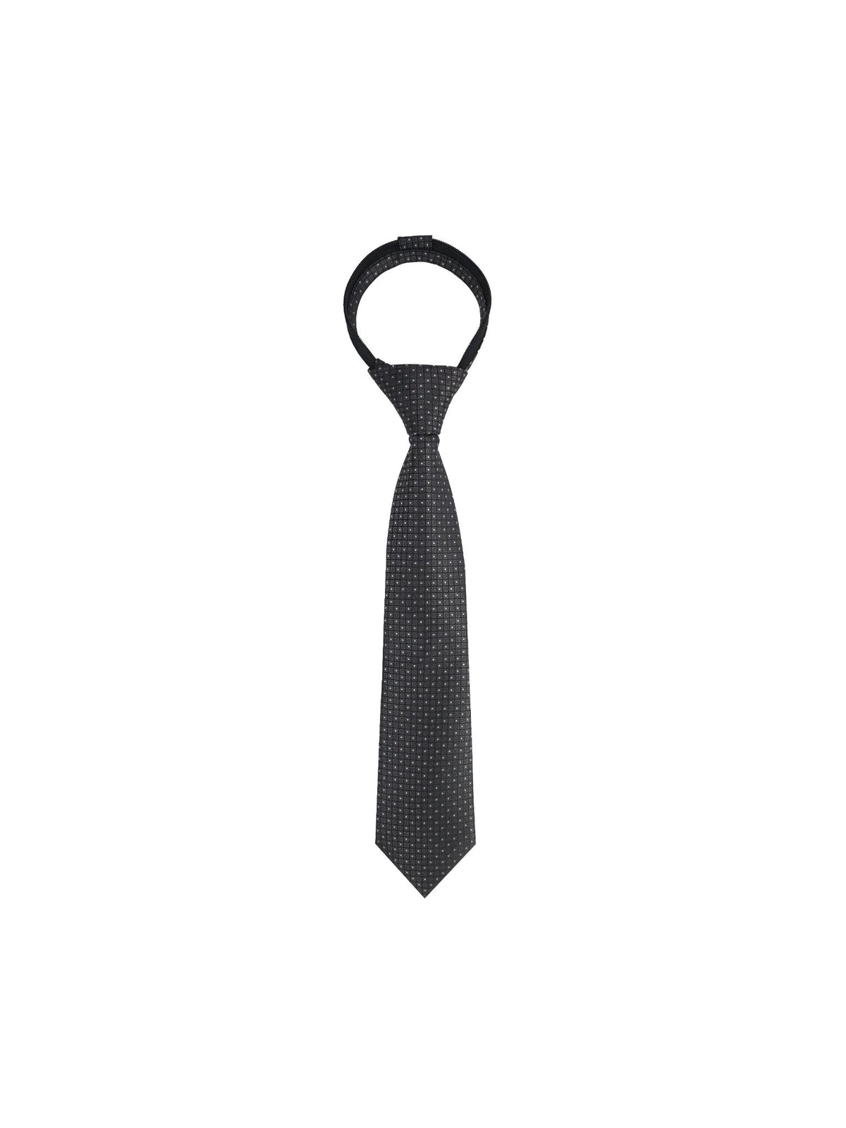 Boys Zipper Tie - Espresso Box Grid - polyester microfiber tie