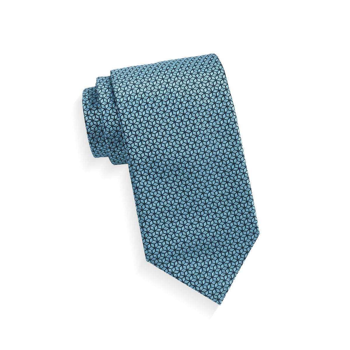 Boys Cache Tie - Aqua Cube Lattice - polyester microfiber tie