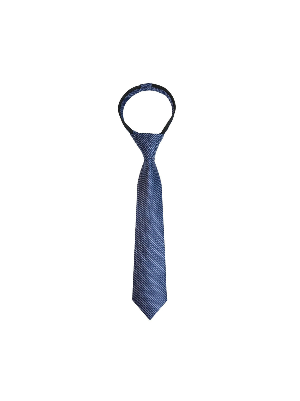 Boys Zipper Tie - Navy Ring Grid - polyester microfiber tie