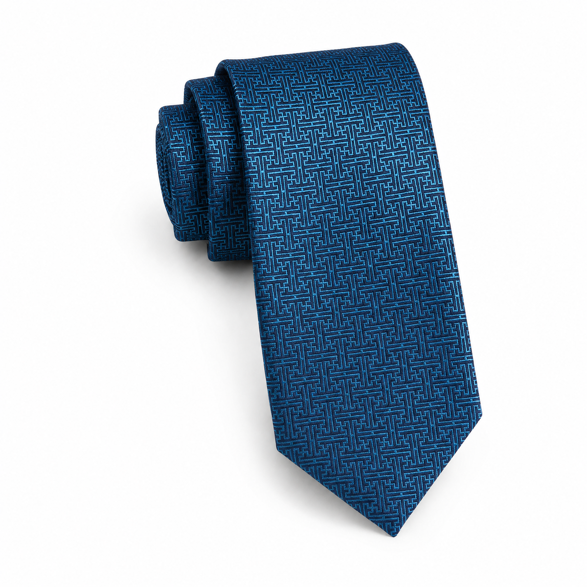 Boys Cache Tie - Teal Greek Key - polyester microfiber tie