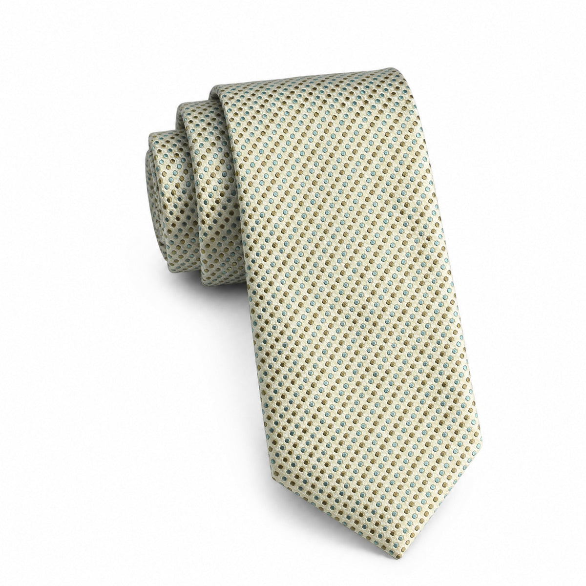Boys Cache Tie - Ivory Gold Dot - polyester microfiber tie