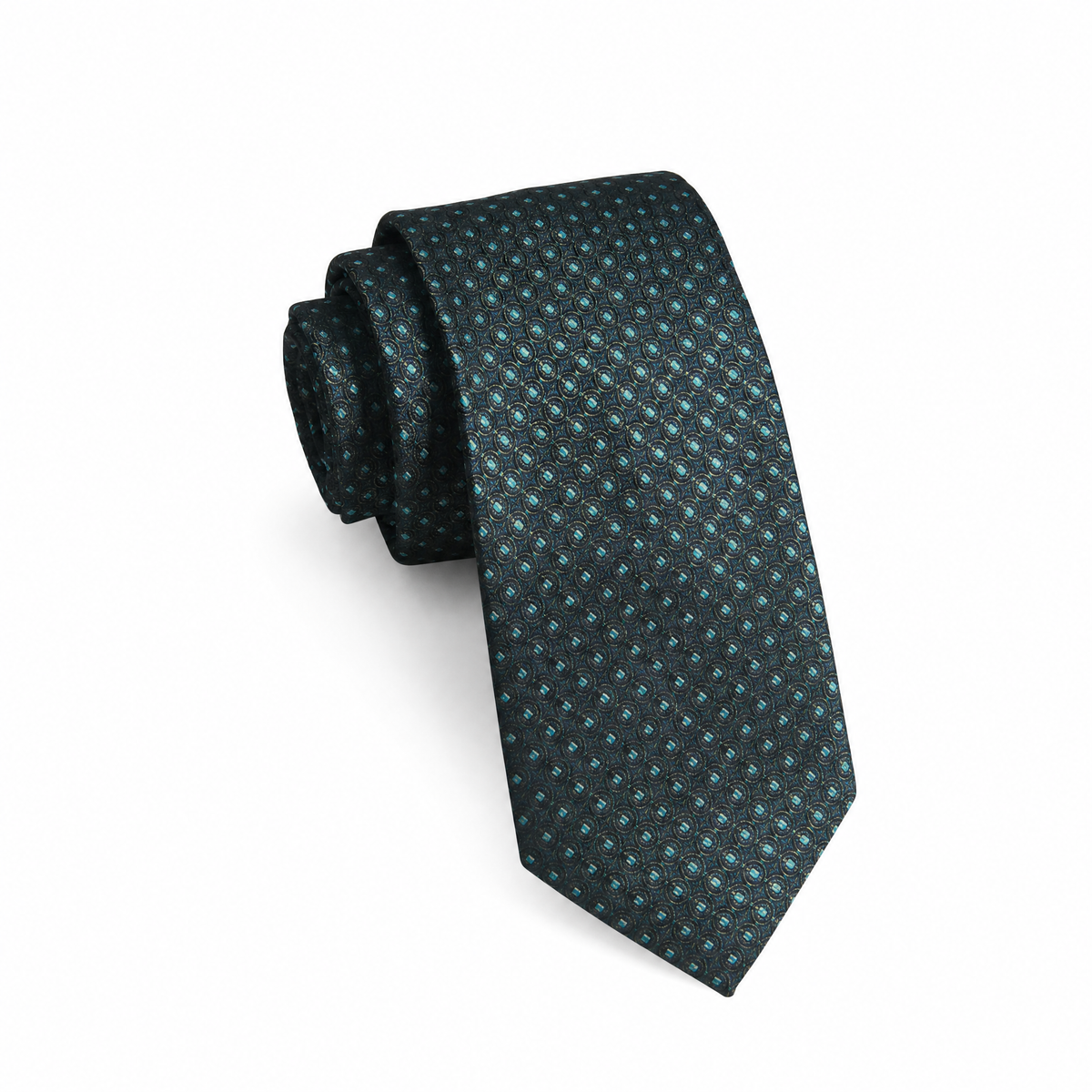 Boys Cache Tie - Teal Circle Medallion - polyester microfiber tie
