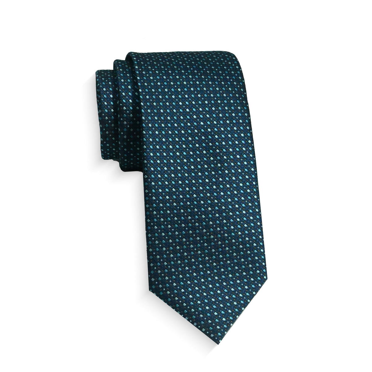 Boys Cache Tie - Teal Block Dash - polyester microfiber tie