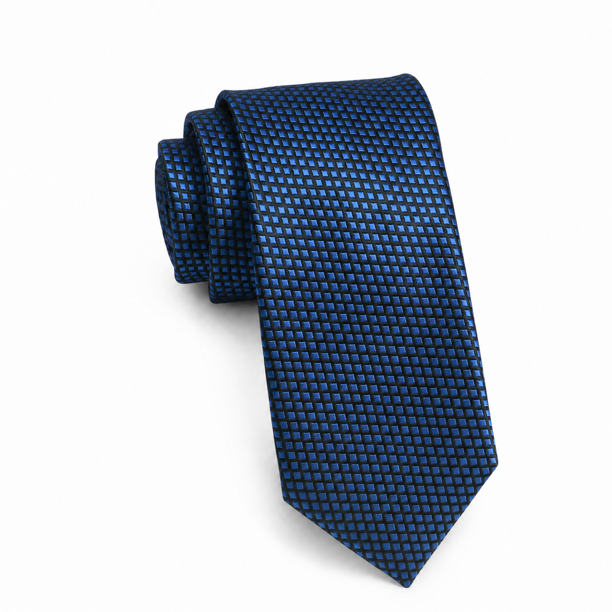 Boys Cache Tie - Royal Square Grid - polyester microfiber tie