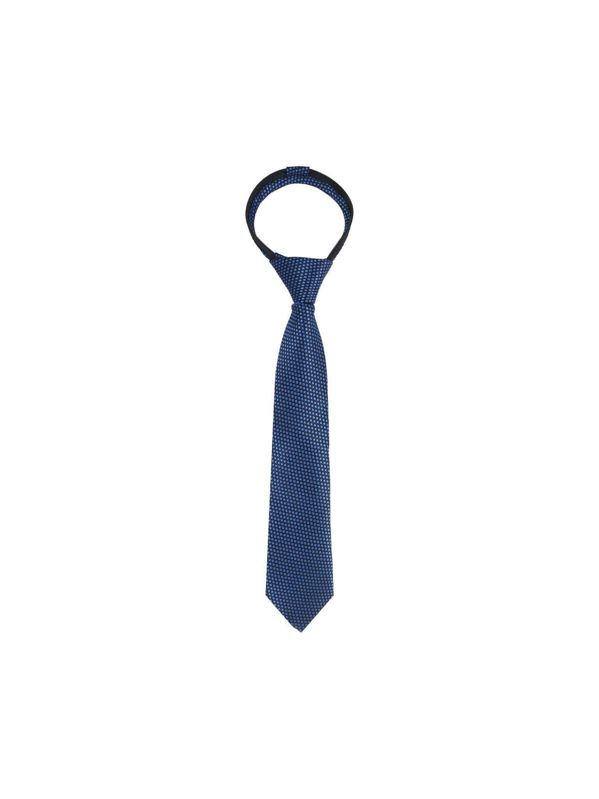 Boys Zipper Tie - Royal Square Grid - polyester microfiber tie