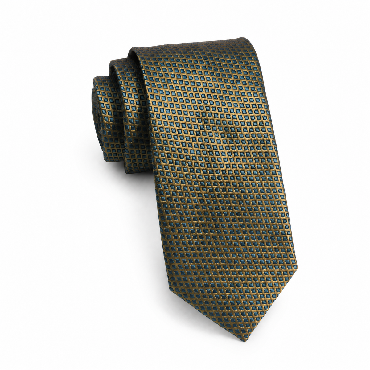 Boys Cache Tie - Olive Square Grid - polyester microfiber tie