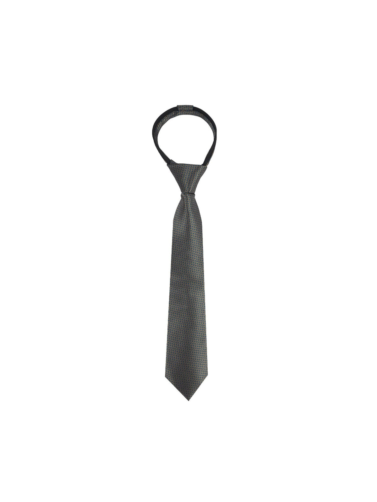 Boys Zipper Tie - Olive Square Grid - polyester microfiber tie