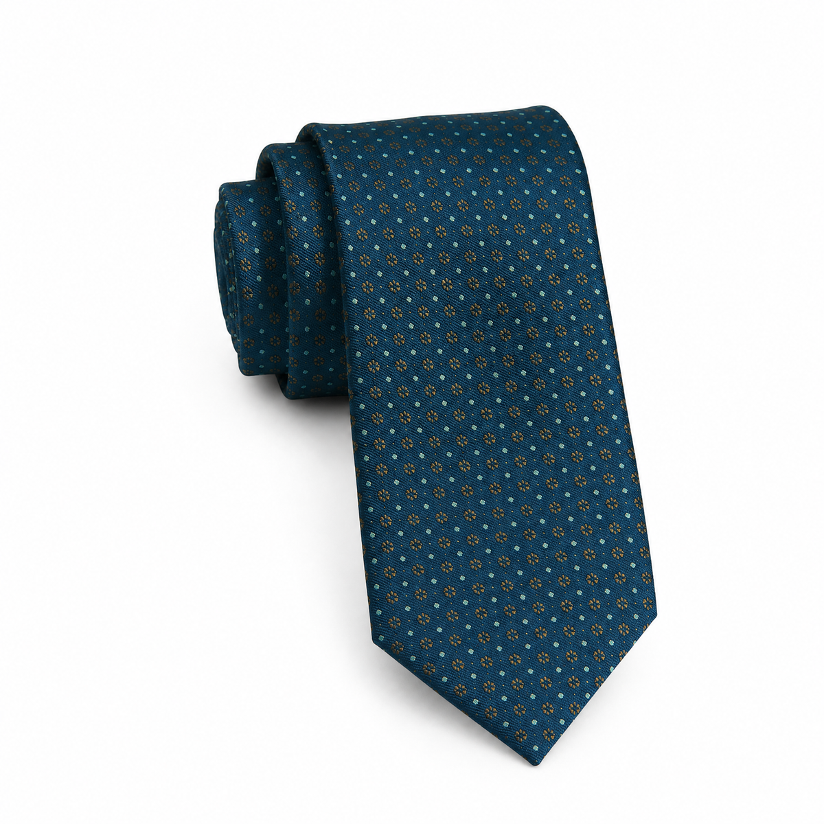 Boys Cache Tie - Teal Gold Floret - polyester microfiber tie