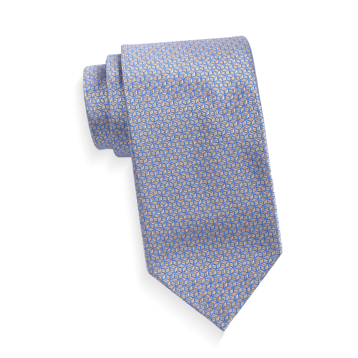 Boys Cache Tie - Peach Cube Block - polyester microfiber tie