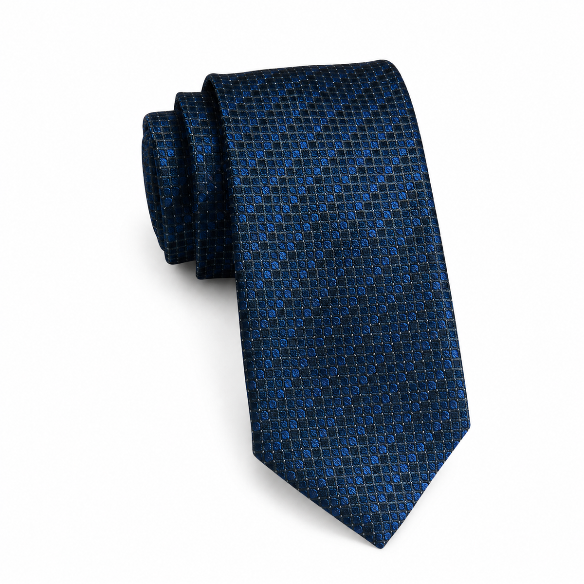 Boys Cache Tie - Navy Diamond Check - polyester microfiber tie