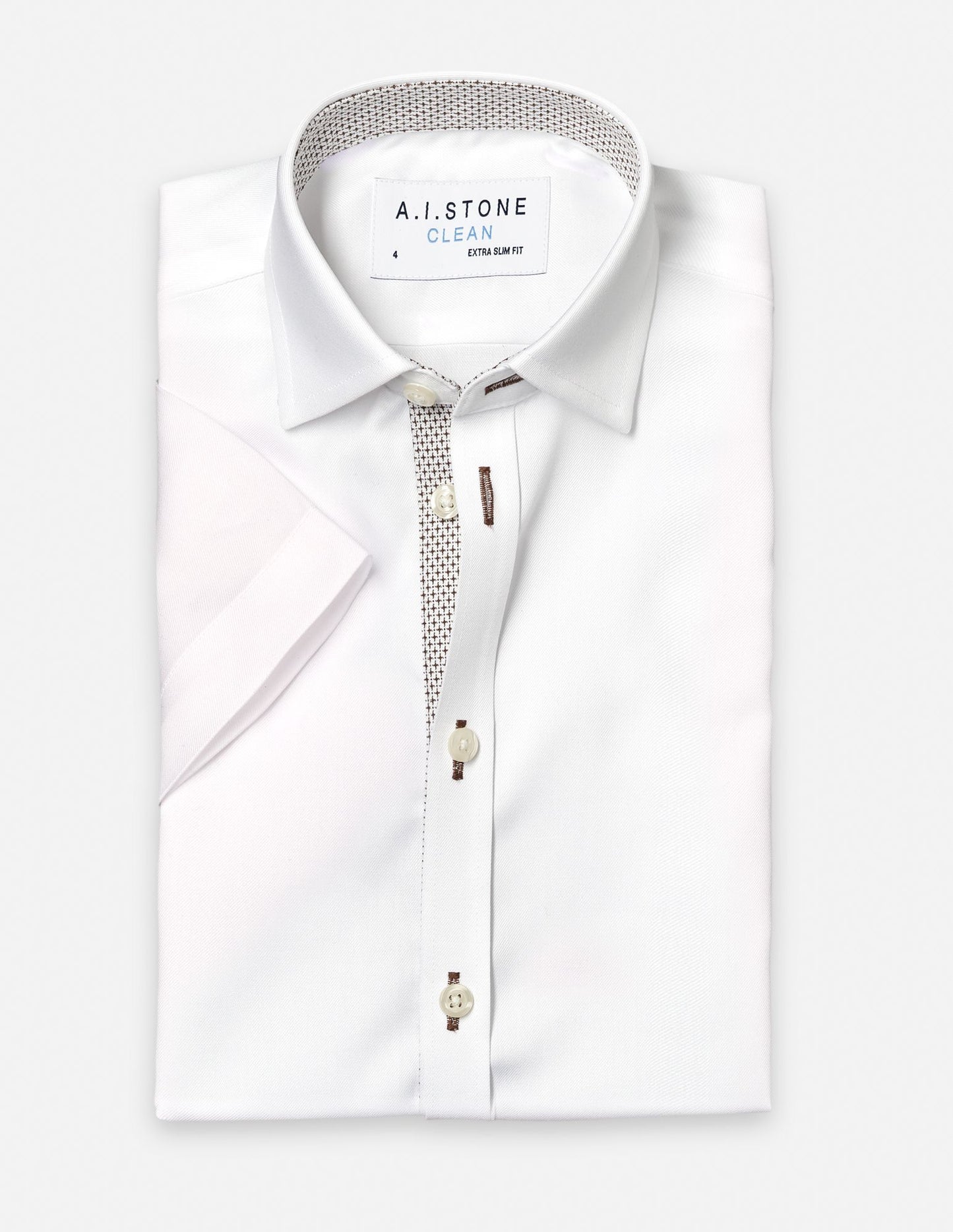 CLEAN Boy Twill NON IRON Cutaway Collar Shirt Short Sleeves With Espresso Contrast Fabric