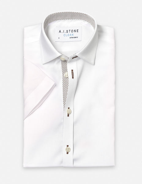 clean dress shirt collar CLEAN Boy Twill NON IRON Cutaway Collar Shirt Short Sleeves With Espresso  Contrast Fabric