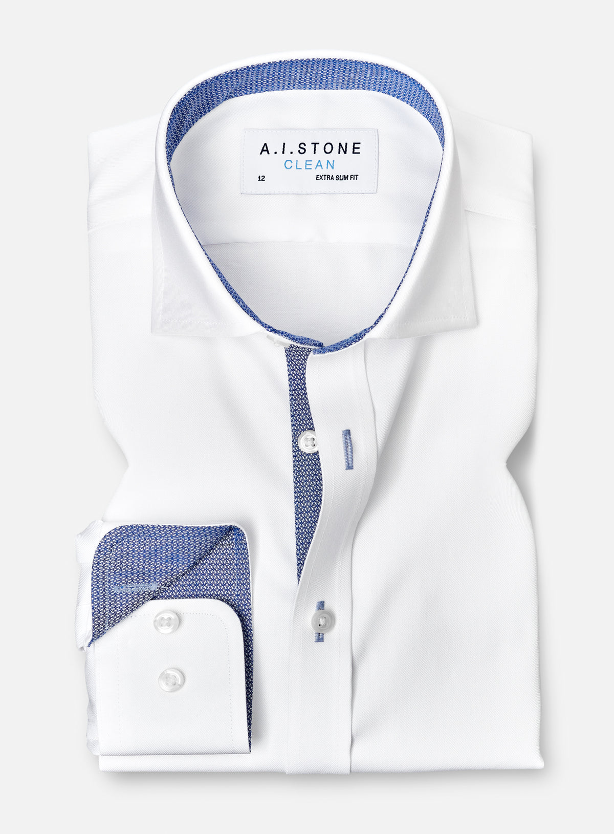 CLEAN Boys Twill NON IRON Cutaway Collar Shirt Long Sleeves with Blue Diamond Contrast Fabric