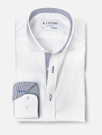 CLEAN Boys Twill NON IRON Cutaway Collar Shirt Long Sleeves with Mini Check Contrast Fabric