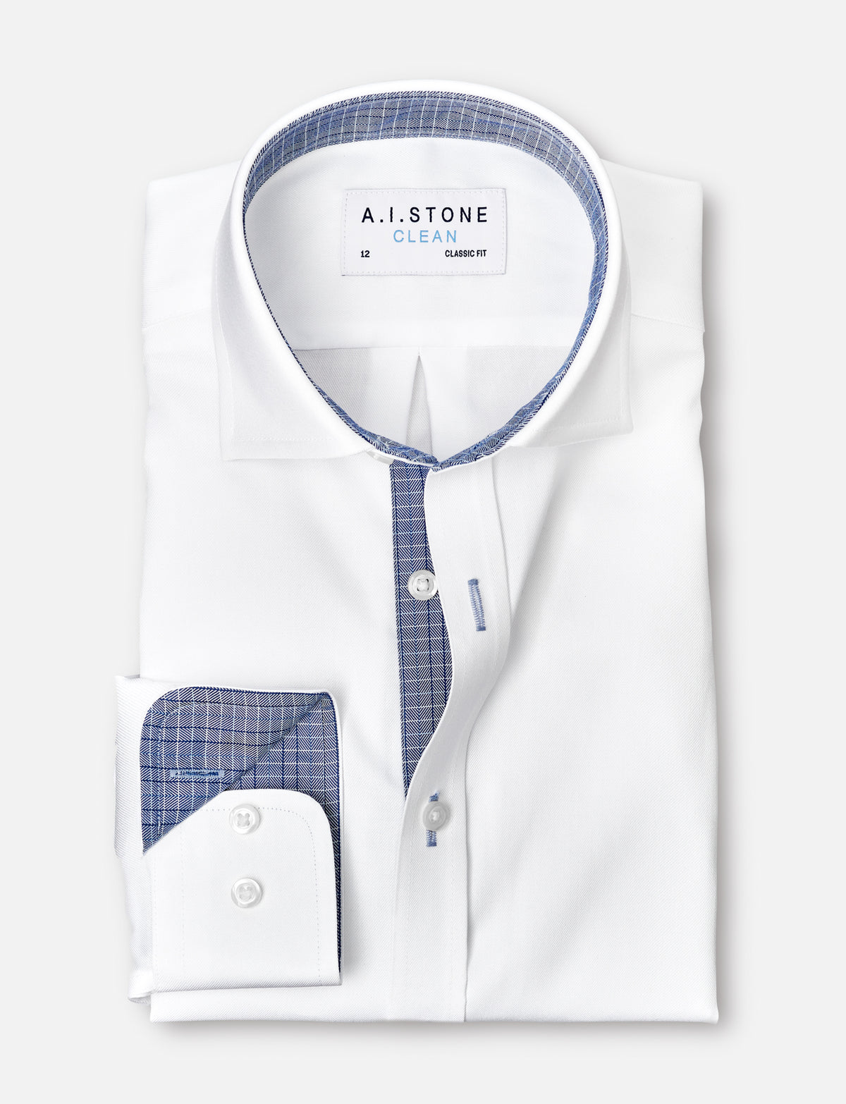 CLEAN Boys Twill NON IRON Cutaway Collar Shirt Long Sleeves with Plaid Contrast Fabric