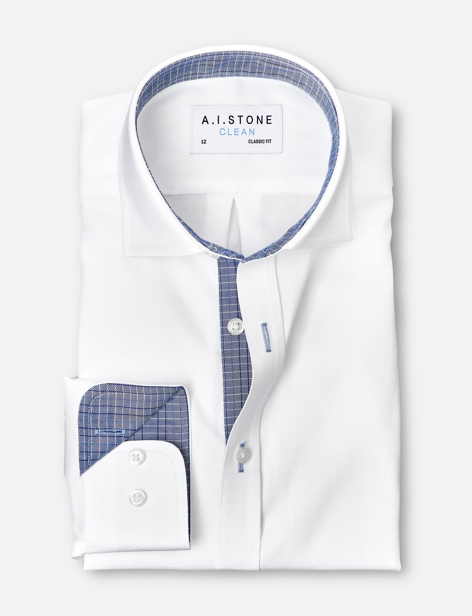 CLEAN Boys Twill NON IRON Cutaway Collar Shirt Long Sleeves with Plaid Contrast Fabric