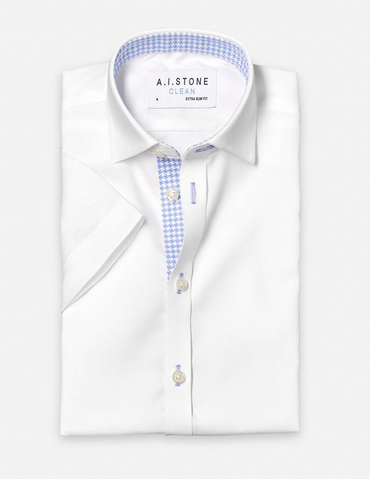 CLEAN Boy Twill NON IRON Cutaway Collar Shirt Short Sleeves With Mini Check Contrast Fabric