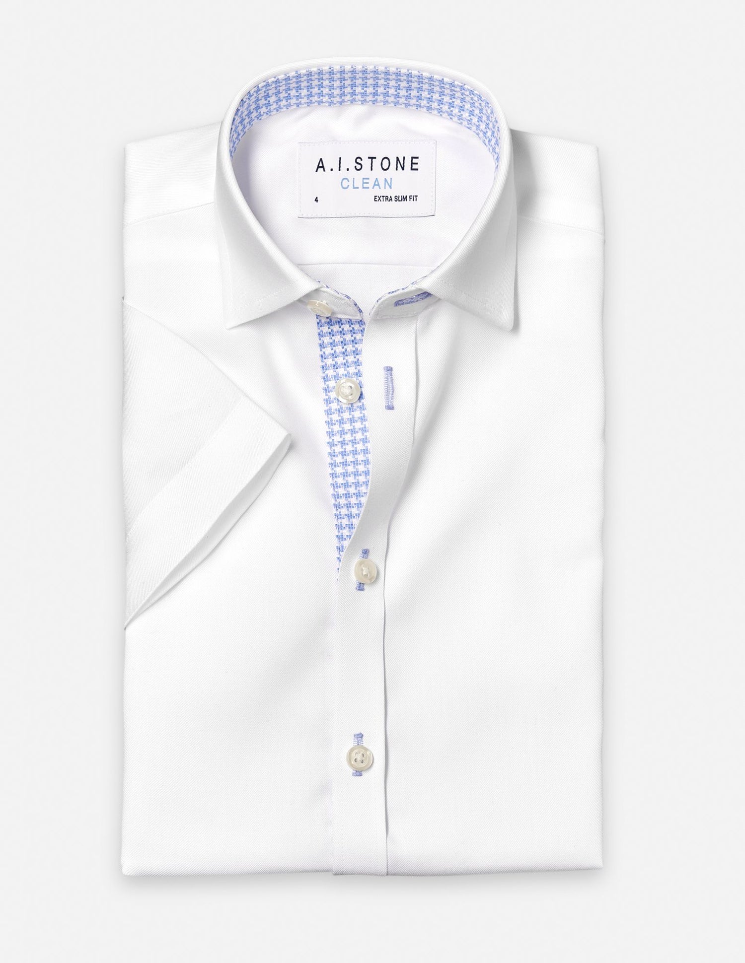 CLEAN Boy Twill NON IRON Cutaway Collar Shirt Short Sleeves With Mini Check Contrast Fabric