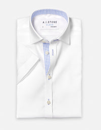 CLEAN Boy Twill NON IRON Cutaway Collar Shirt Short Sleeves With Mini Check Contrast Fabric